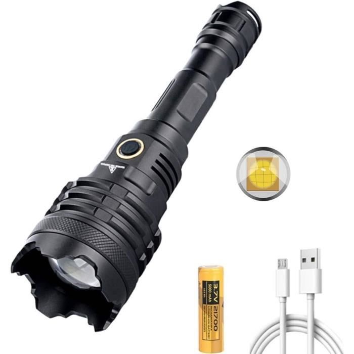 H&S T6 Lampe torche LED super lumineuse – Lampe torche tactique étanche avec 5 modes de luminosité – 3 piles AAA incluses