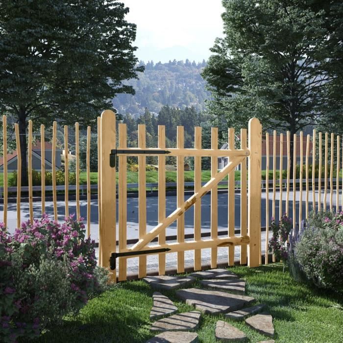 vidaXL Portillon simple Bois de noisetier 100x100 cm - vue 2