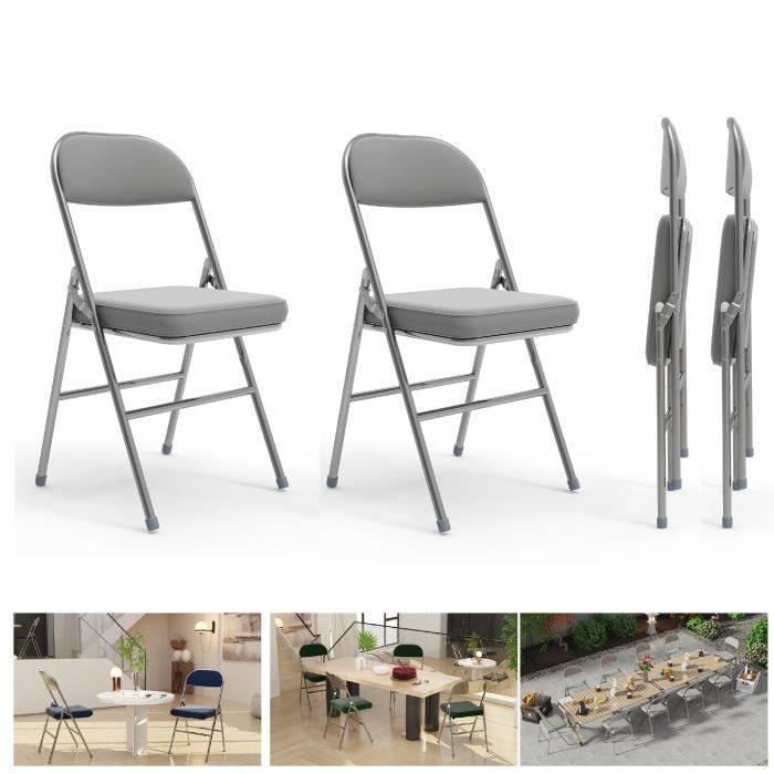 Gris 2PCS chaises pliantes en cuir synthétique Portable et pliable 41x40x80cm Multi-usage pour cuisine salon chambre bureau