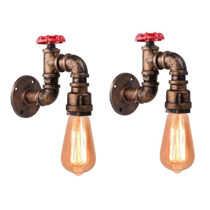 UNI 2PCS Applique Murale Intérieur Industrielel Vintage E27 Tuyau deau en Fer Luminaire Rouille