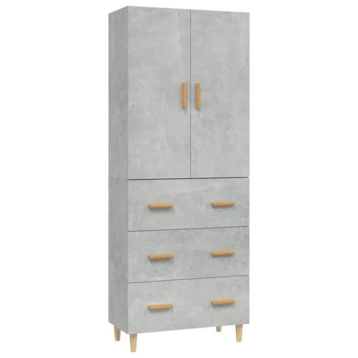Buffet Moderne Avec Lumières LED Gris Béton - 81x37x67 Cm, Rangement Spacieux, Bois Et Verre - Meuble Salon