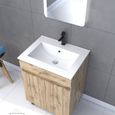 Meuble salle de bain 60x80 - Finition chene naturel - vasque blanche + miroir Led - TIMBER 60 - Pack04-1