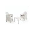 Dmora Salon intérieur et extérieur composé de : 2 fauteuils et 1 table basse, avec coussins, Made in Italy, coloris blanc-1