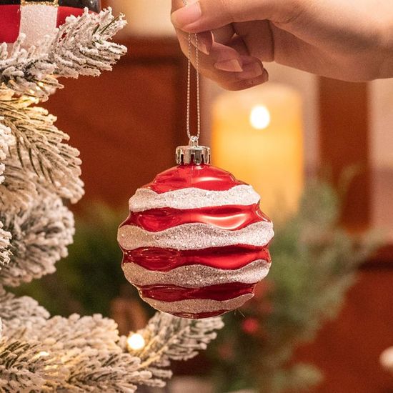 Boules De Noël En Tartan Vert & Rouge - Lot De 12, 8 Cm, Incassables, Avec Ficelle De Suspension - 9
