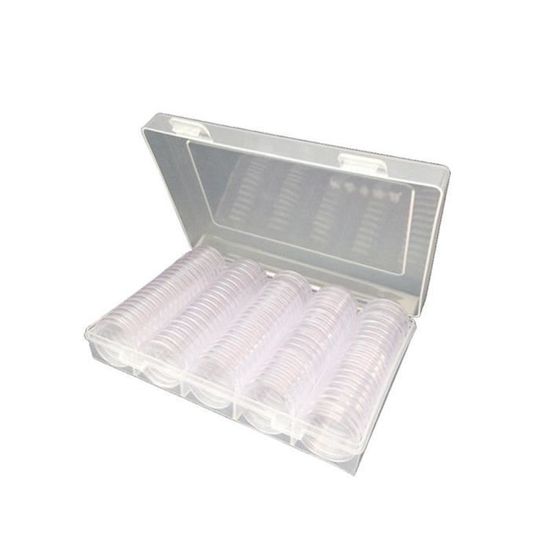 Kyrio Boîte Collection Pièces En Bois - 30 Capsules Plastique, Mousse EVA, Pour Pièces 17-45mm