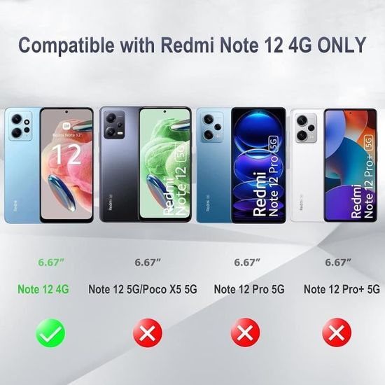 [3+3 Pièces] Etui Xiaomi Redmi Note 12 4G 6.67 Verre Trempé Protecteurs  d'écran et Caméra Arrière Protection écran