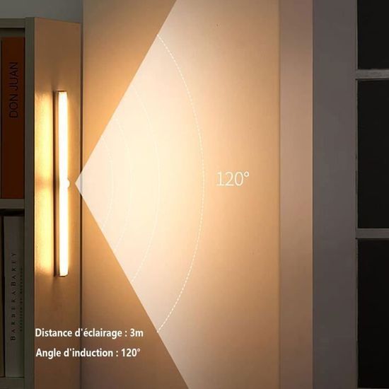 Lampe De Placard Avec Détecteur Se Mouvement, 2 Pièce 30cm LED Cuisine Sous Meuble Sans Fil, Magnétique Réglette LED Rechargeable Par USB Luminosité Réglable 3 Couleurs Pour Armoires