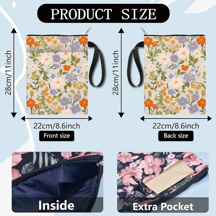 Couverture Livre De Poche Housse Protection Livre Craspire - Motif Fleurs Blanches - Tissu Lavable - Fermeture Éclair - 24x34cm Cadeau Pour Lectrice