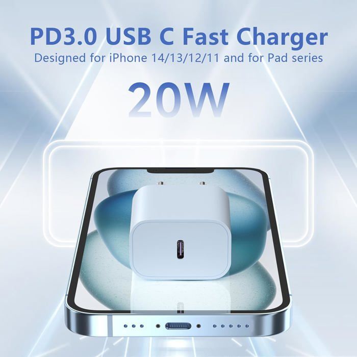 2 Pack Chargeur Rapide 20W Pour IPhone - Avec 2 Câbles Lightning 2m - Violet Et Bleu - Compatible IPhone 14/13/12/11 Et Plus