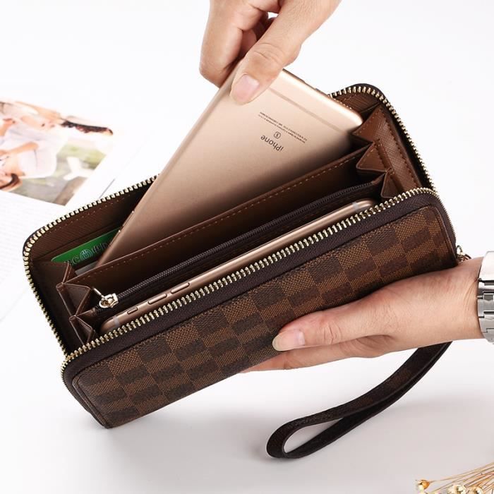 AIM celebre marque de luxe motif geometrique a glissiere sac dames principales section longue veritable sac de marque PD012GZW Marron Brown Cdiscount Bagagerie Maroquinerie