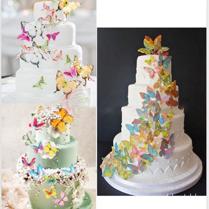 50 Papillons Comestibles Pour Gâteaux - Décoration Cupcake En Papier De Riz, 5x3,8 Cm, Effet 3D
