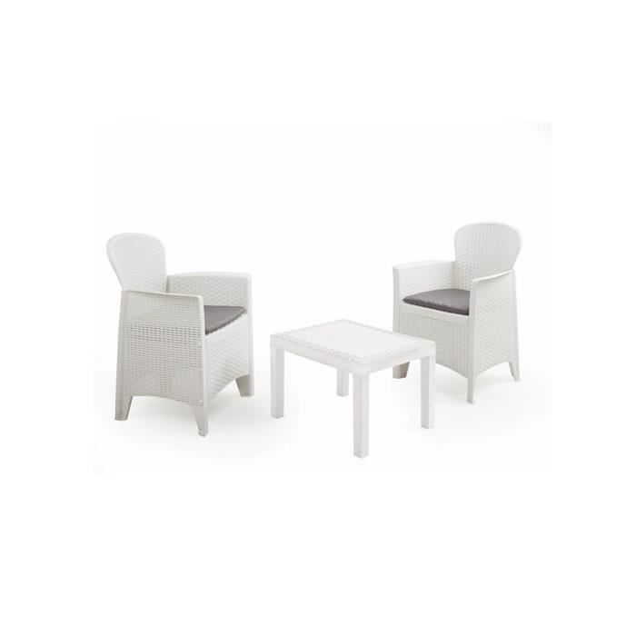 Salon De Jardin Falconara – Table Carrée + 2 Chaises Pliantes, Design Italien, Couleur Anthracite, Résistant Aux Intempéries