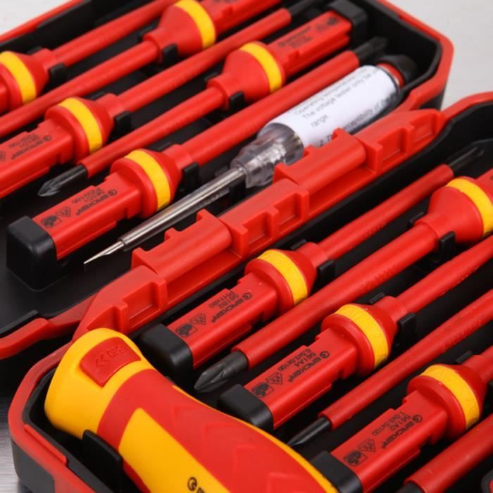 Coffret de tournevis isolés électriciens 1000 V 2 tournevis cruciformes PH 4 tournevis plats 6 PCE