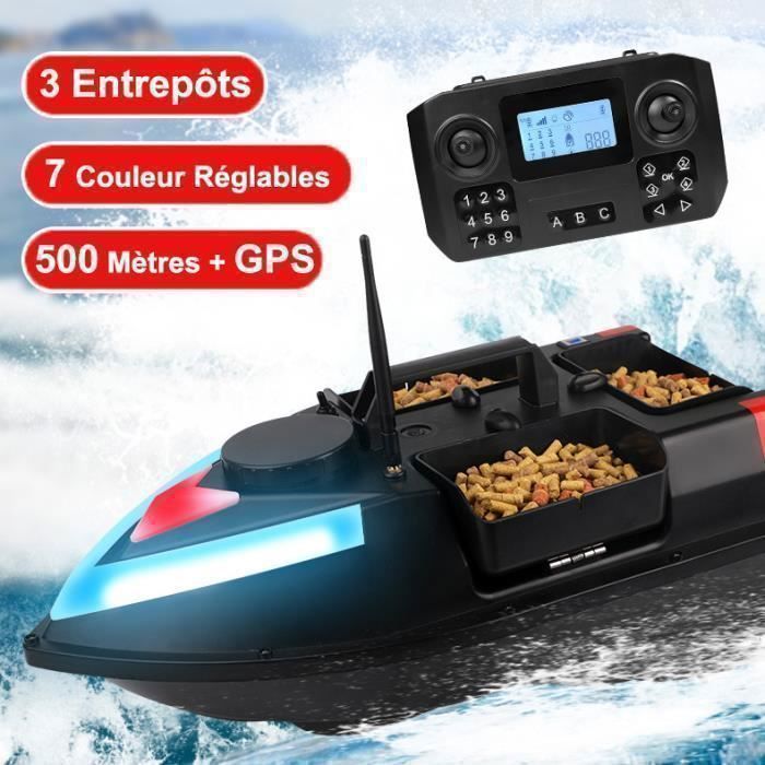 Bateau Appât De Pêche Télécommandé GPS - 500m, 2kg, Batterie 12000mAh - Neuf