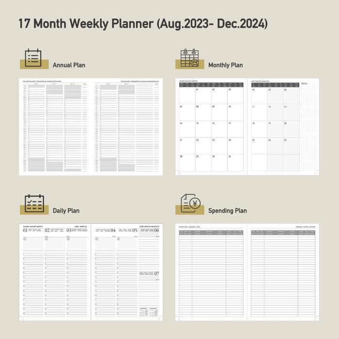 Agenda 2023 2024 Semainier A5, Agenda Journalier 17 Mois