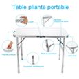 COSTWAY Table de Camping Pliante 90×60x65CM en Aluminium Hauteur à 3 Positions Poignée de Transport Blanc Table de Jardin Portable-2
