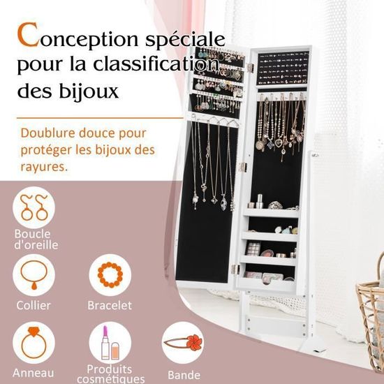 COSTWAY Armoire à Bijoux Enfant avec Miroir & Bac en Tissu, Organisateur à Bijoux en Motif Licorne avec 2 Angles d'Inclinaison, Dispositif Anti- basculement, Miroir sur Pied pour 3 Ans+ (Rose
