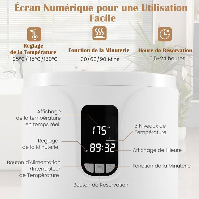 Chauffe-serviettes 20L COSTWAY - Température Jusqu'à 130°C, Minuterie 30-90min, Sécurité Enfant, Lumière LED - 6