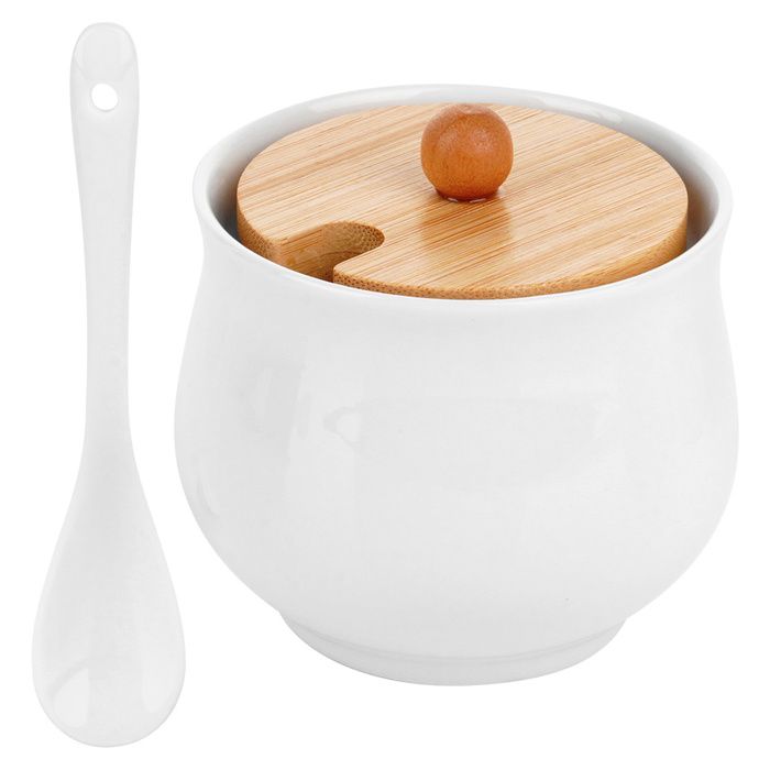 WHJY Sucrier En Céramique Avec Couvercle Et Cuillère, Bol à Sel Simple En Porcelaine Blanche Transparente, Boîte à épices Moderne Pour La Maison Et La Cuisine, Café, Bar – Rose