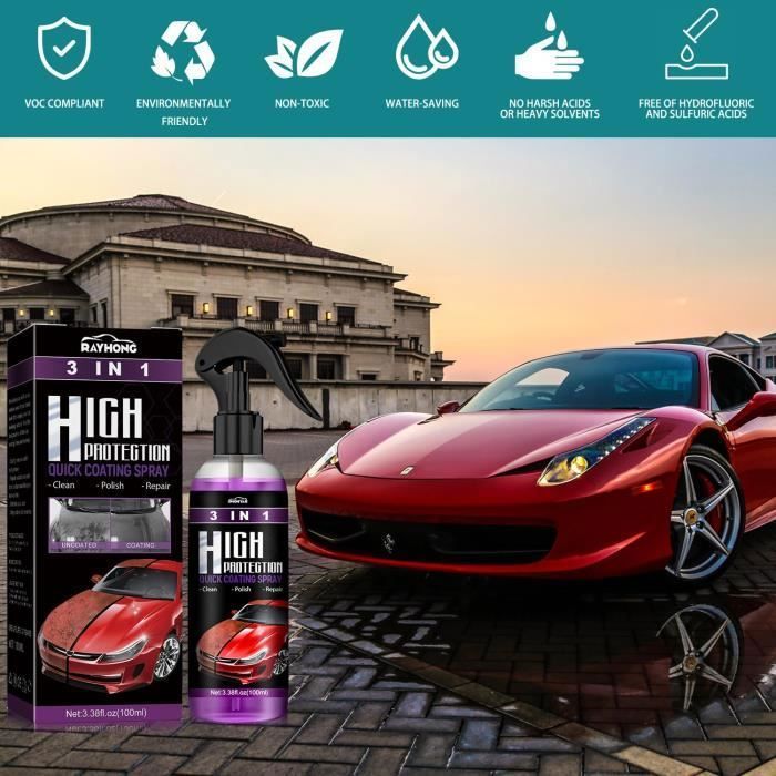 Spray Revêtement Céramique 3 En 1 Voiture – Protection Haute Brillance 100 Ml X3 !