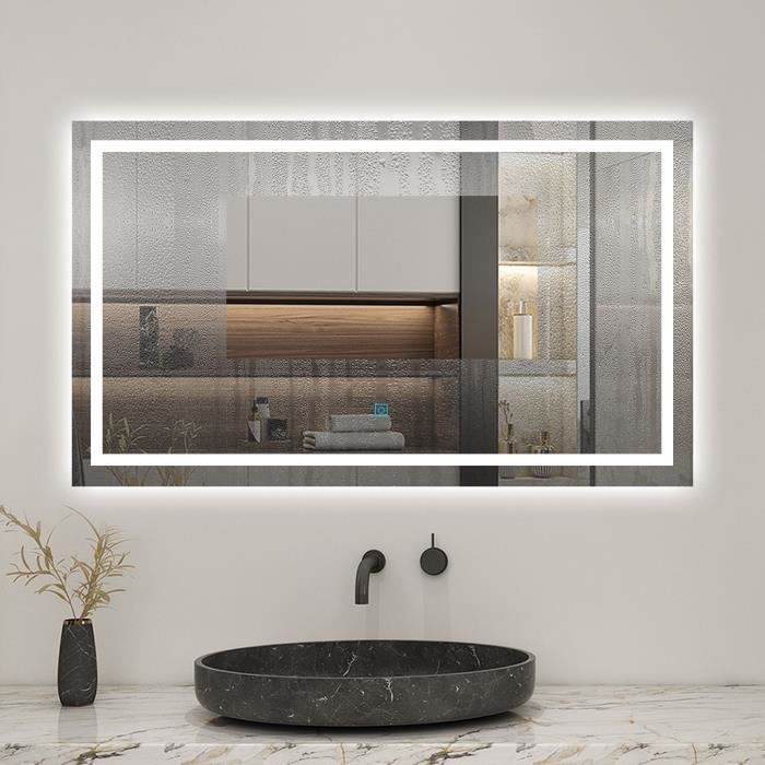 SIRHONA Miroir LED Salle de Bain Bluetooth 120x70cm Miroir
