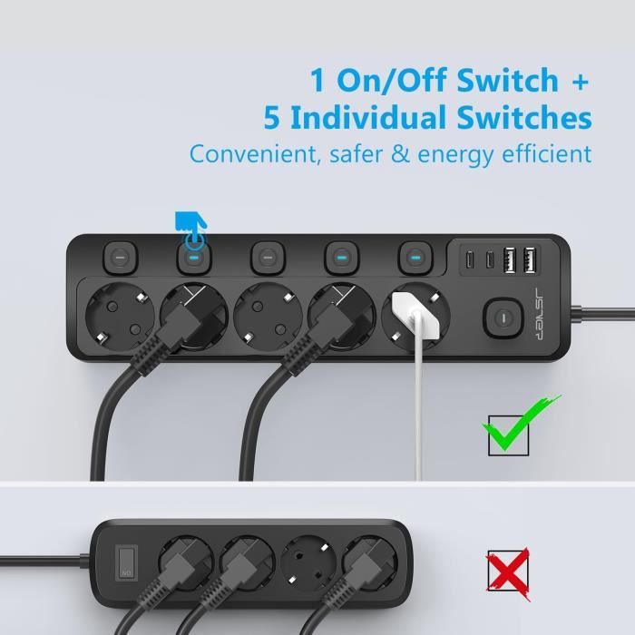 2 multiprises 3 ports avec 3 interrupteurs individuels - Cdiscount