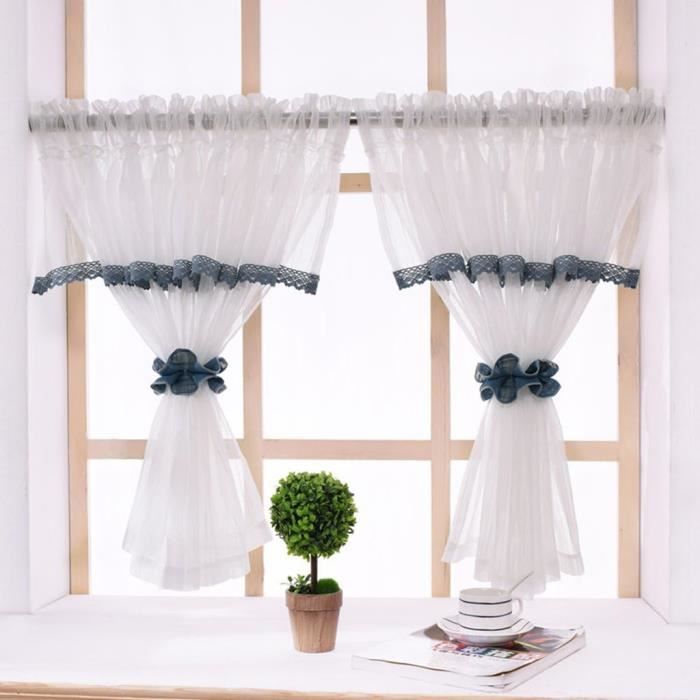 A.Monamour Rideau de Cuisine 1 Pièce Rural Blanc Transparent Voile Rose