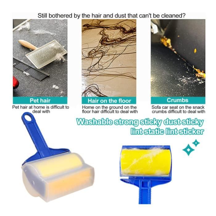Lot De 2 Rouleaux à Poils Réutilisables Lavables - Gel Adhésif Pour Vêtements, Canapé, Voiture