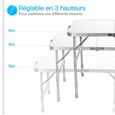 COSTWAY Table de Camping Pliante 90×60x65CM en Aluminium Hauteur à 3 Positions Poignée de Transport Blanc Table de Jardin Portable-3