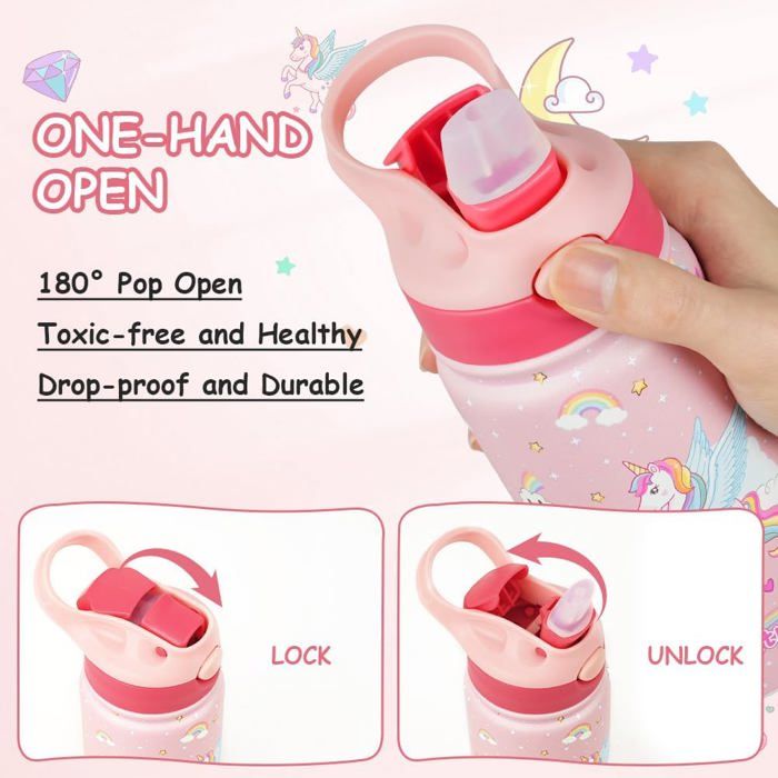 Theonoi Gourde Anti-fuite Pour Enfant - Incassable - Légère - En Tritan - Sans BPA - 500 Ml - Pour L'école, La Maternelle, Le Sport (cheval De Cheval