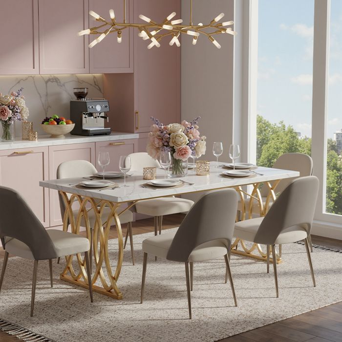 Table à Manger Rectangulaire 4 à 6 Couverts - 140 X 80 X 75 Cm - MDF Et Pieds En Metal Pour Salle A Manger Et Cuisine Naturel