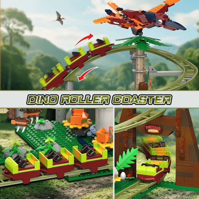 HOGOKIDS Dinosaures Montagnes Russes - 1222 Pièces - Jouet De Construction Interactif - Jeux - Jouets