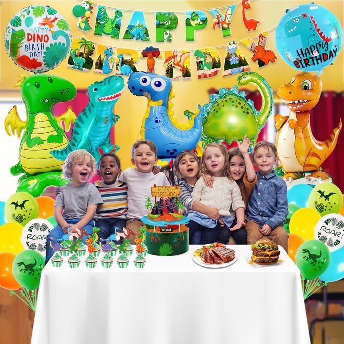 Ballons Dinosaure Anniversaire 1 An – 10 Ballons Aluminium 18 Pouces, Cœur Blanc Et Crème – Déco Garçon/Fille, Fête Thématique