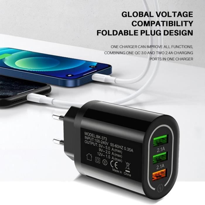 Super Rapide Chargeur Mural Secteur USB 2.4A Adaptateur Pour Téléphone  Portable