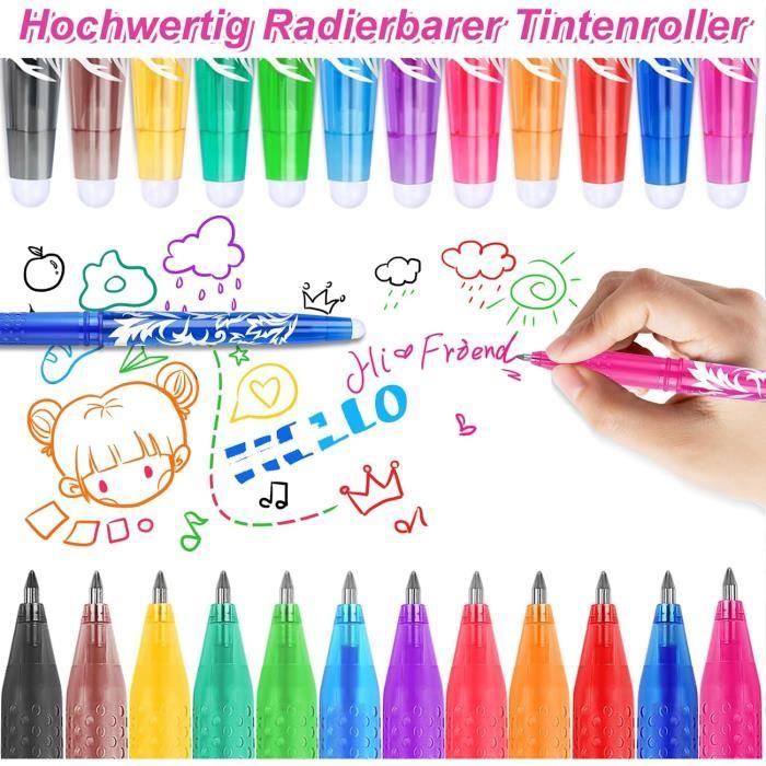 Lot De 12 Stylos Gel Effaçables 0,5 Mm Avec Gomme - Couleurs Vives, Pour école, Bureau Et Notes Corrigeables
