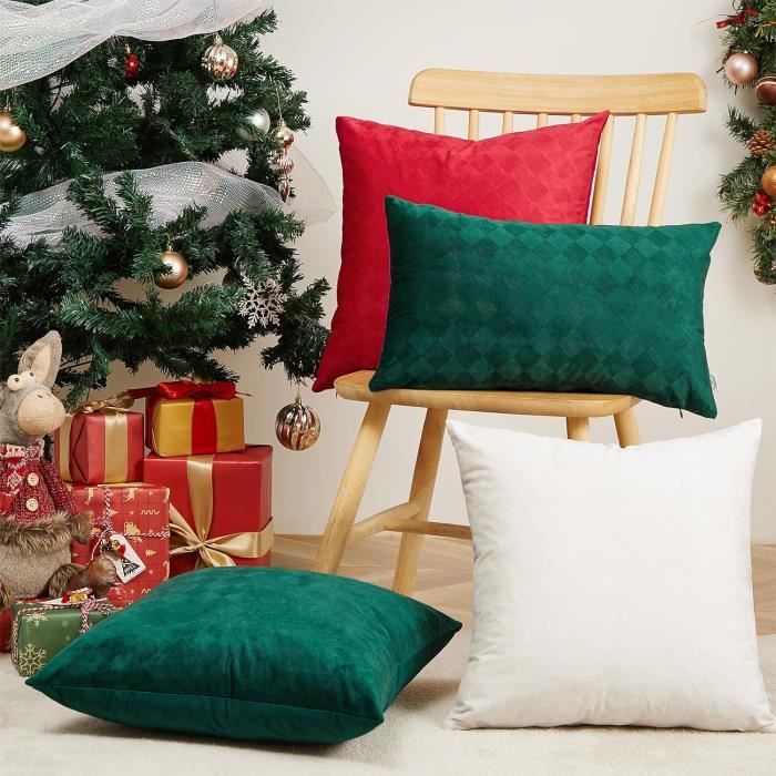 Housses De Coussin Noël 45x45 Cm [Lot De 2] - Velours, Motif Sapin, Déco D'hiver Pour Canapé