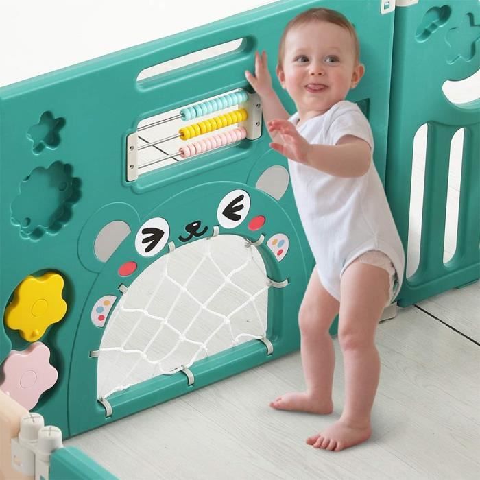 Domicile Parc Bebe En Plastique 14 Elements Vert Brun Avec Panneaux D Activite Et Porte Barriere Securite Enfant Pliable Cdiscount Puericulture Eveil Bebe