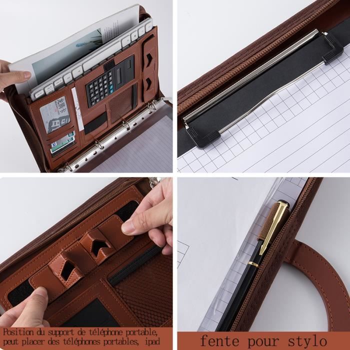 Dossier En Cuir PU A4 Porte-Documents Étanche Portfolio Enveloppe Avec Fermeture à Pression (Marron