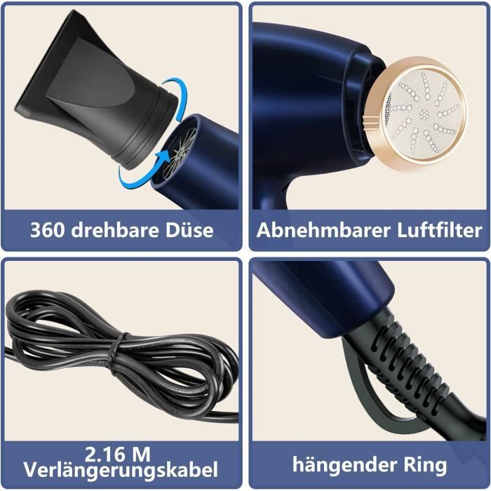 Sèche-cheveux Ionique Professionnel 2100W - 3 Modes / 2 Températures - Neuf
