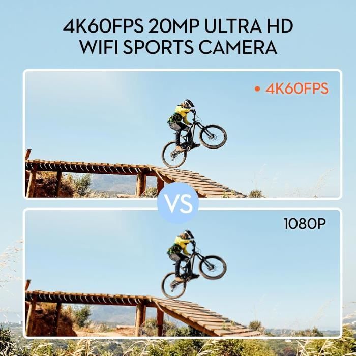 TIMNUT Caméra Sport 4K/60FPS avec Carte SD 32GB,131ft Caméras