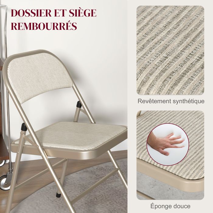 Lot De 4 Chaises Pliantes Assise Dossier Rembourrés Acier Velours Gris