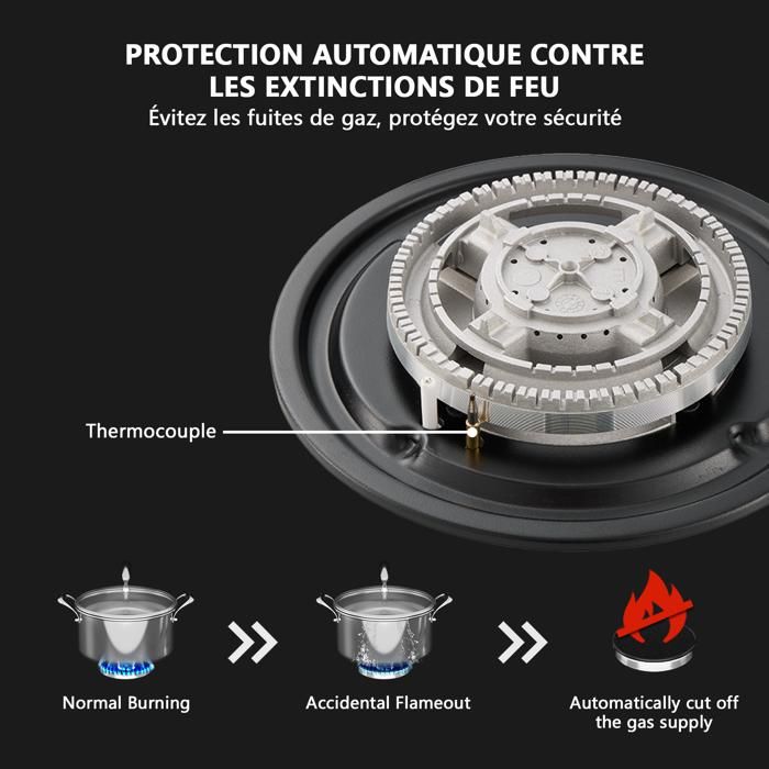 Arrêt Automatique Plaque De Cuisson Gaz 4 Feux Avec Sécurité Thermocouple, Convient Pour Le Gaz Naturel Ou Le Gaz Allumage électronique Gaz
