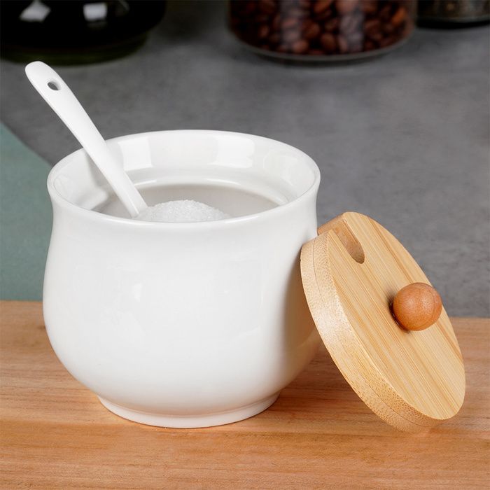 Sucrier En Céramique Blanche Avec Couvercle Et Cuillère - 230 Ml, Design Classique, Pour Thé, Café