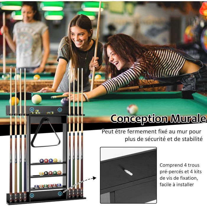 Queue de Billard Queue de Billard Lot de 4 Bâtons en Bois Dur 58 Pouces