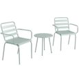Salon de jardin bistro - table basse ronde Ø 60 cm 2 chaises empilables - acier thermolaqué vert de gris-0