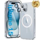 WENZYLIQUOX Coque iPhone 15 aimantée MagSafe,verre trempé,protège-caméra,antichoc TPU bumper,transparent,anti-jaunissement,Hard PC Back