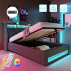 Lit 90 x 200 cm avec Sommier - NHHF - Lit Simple avec LED et USB - Lit Hydraulique avec Rangement - Lit Coffre 90 x 200 cm - Gris