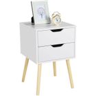 Yaheetech Table de Chevet avec 2 Tiroirs Table de Nuit Scandinave Pieds en Bois 40x40x61cm Table d'appoint Blanche