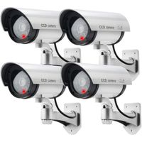 ERWEY Fausse Caméra de Surveillance Extérieure Intérieure avec LED Rouge Clignotante Argent 4Pcs