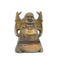 Statue Bouddha chinois rieur H30cm. "Happy Buddha" en bois exotique sculpté main. Marron